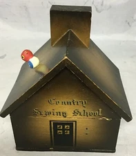 Enesco Vintage "Country Sewing School" Wooden Sewing Kit/Box Japan SPECIAL