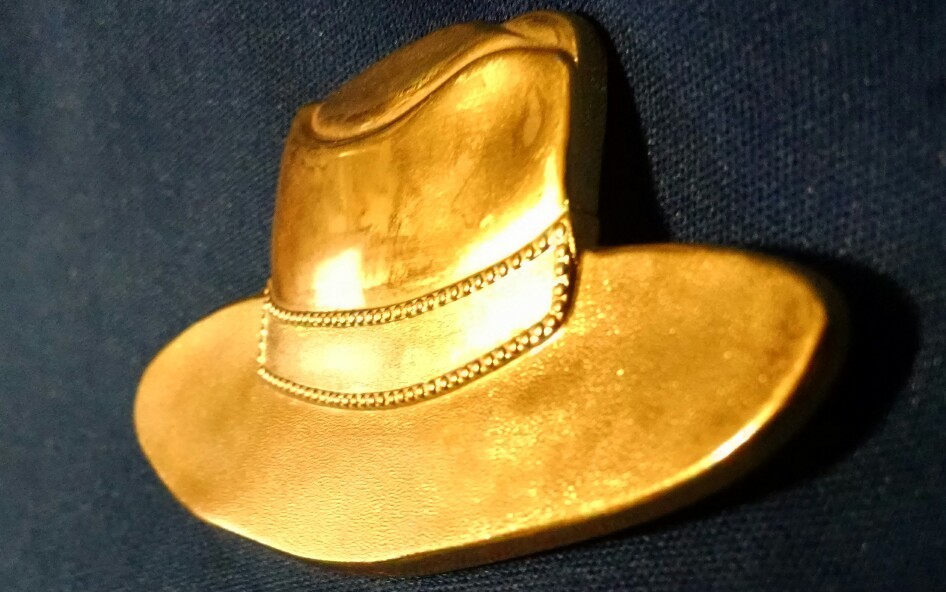 FEDORA HAT Brooch Pin Shiny Crown Textured Band & Brim Beaded Trim 3