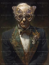 FANTASY MAN MOTH MASK ART PRINT, Gothic Surreal Insect Poster, Victorian Decor