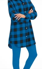 Flannel Button-Down Tunic & Knit Leggings Set Large Comfy New