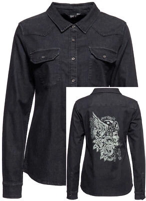 Queen Kerosin »SNAKE GIRL« Backprint JOGGDENIM Retro SHIRT Hemdbluse Rockabilly - Bild 1 von 4
