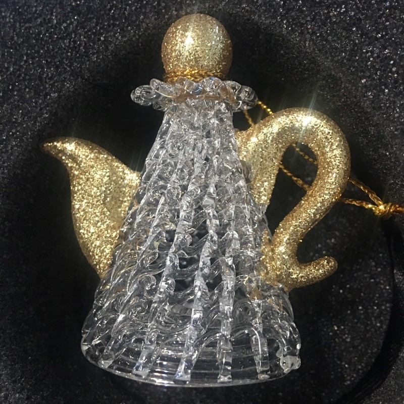 GLASS BLOWN & GOLD GLITTER PITCHER ORNAMENT
