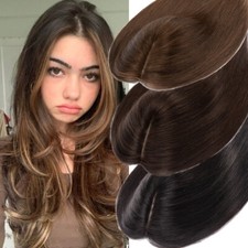 Seamless 100 Remy Human Hair Clip In Hairpiece Toupee Mono Silk Base Topper 18"