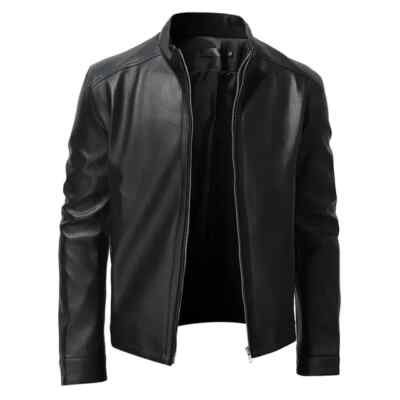 Men's Genuine Lambskin Leather Jacket Black Slim Fit Biker Casual Cafe Racer XXL