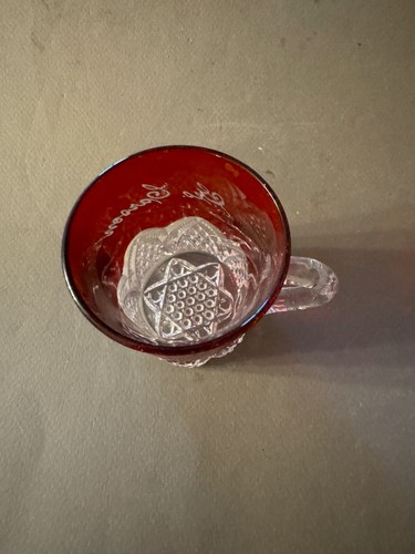 EAPG RUBY STAINED GEO CARSON ETCHED ANTIQUE GLASS TEACUP CUP MUG - Picture 4 of 5