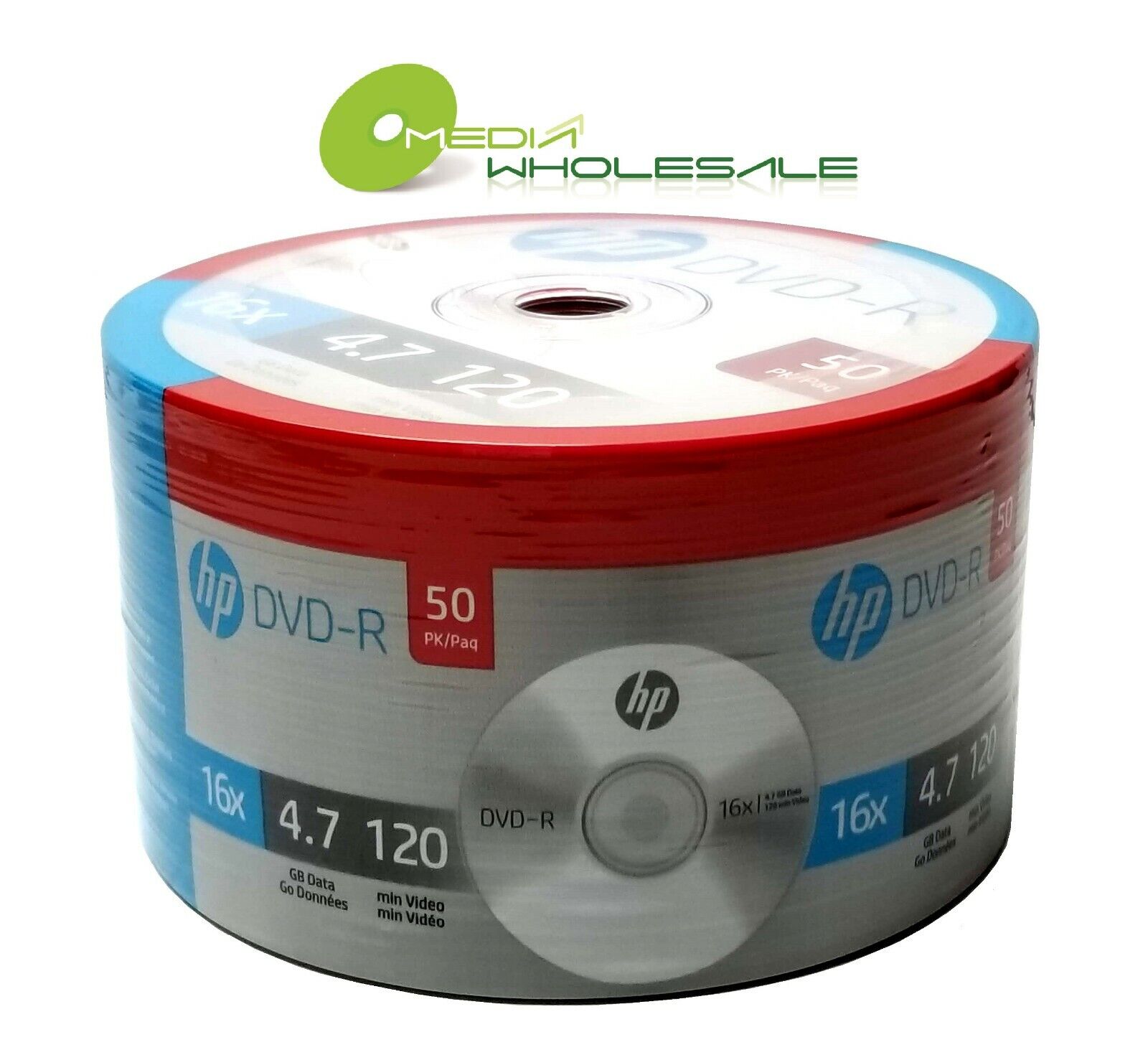 100-pack HP 16X Blank DVD DVD-R Branded Logo 4.7GB Media Disc 2x50pk