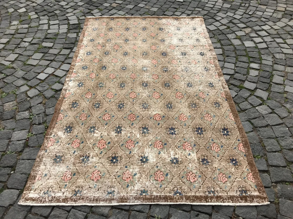 Tapete turco antigo tapete de área boêmio tapete Oushak tapete vintage tapete de lã feito à mão - Imagem 4 de 4