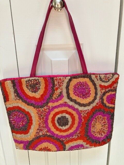 CHRISTIANA FULLY BEADED MEDIUM BAG Shoulder Strap pinks gold orange cream