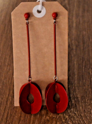 Funky Abstrakte 3D Geometrische Ohrringe Rot Emaille auf Metall Vintage
