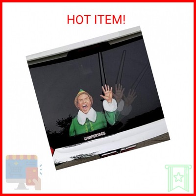 Jolly Elf Waving Arm Wiper Blade Decal for Christmas and Winter. WiperTags Attac