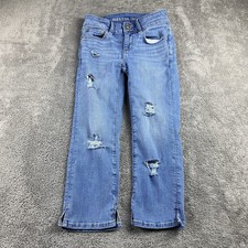 American Eagle Stretch Artist Crop Jeans Womens 00 S Blue Low Rise Distressed