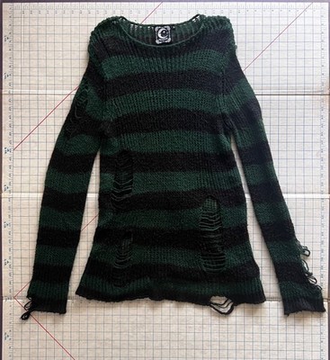 Killstar Green and Black Oversized Distressed Sweater Alt Goth Emo