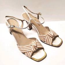Vintage Bruno Magli Leather White Gold Ankle Strap Heels Shoes Womens Size 5.5 M