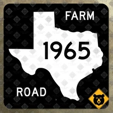 Texas farm to market route 1965 state highway marker road sign map 1965 16x16