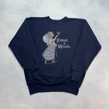 Vintage 80's Fairy Art Crewneck Sweatshirt Medium Navy Blue Miracle Made in USA