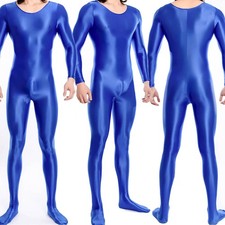 US Mens Shiny Satin Glossy Bodystocking High Elastic Full Body Jumpsuit Bodysuit