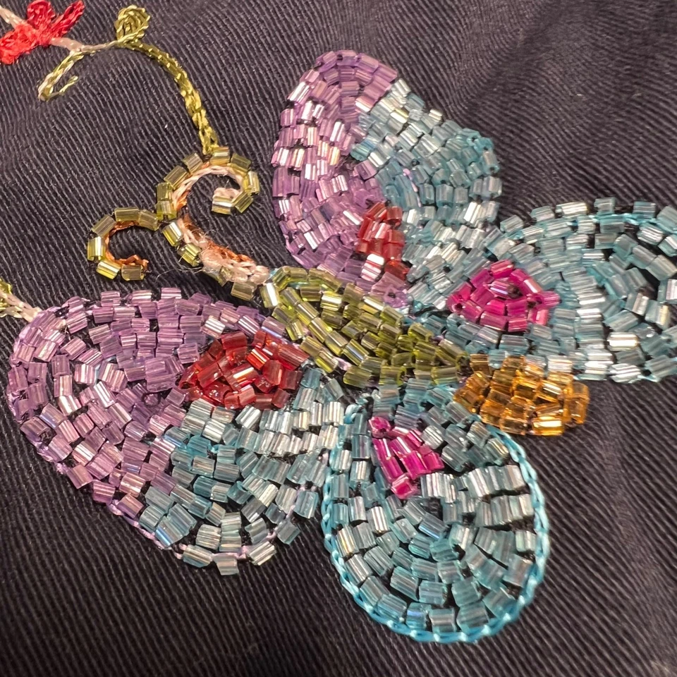 Quacker Factory Beaded Elaborate Butterfly Spring Denim Jacket Artsy Unique L - Image 4 of 4