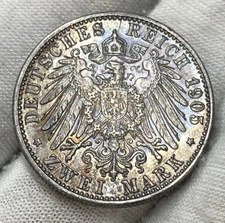 1905 G German State Baden 2 Marks Silver Coin High Grade High Value