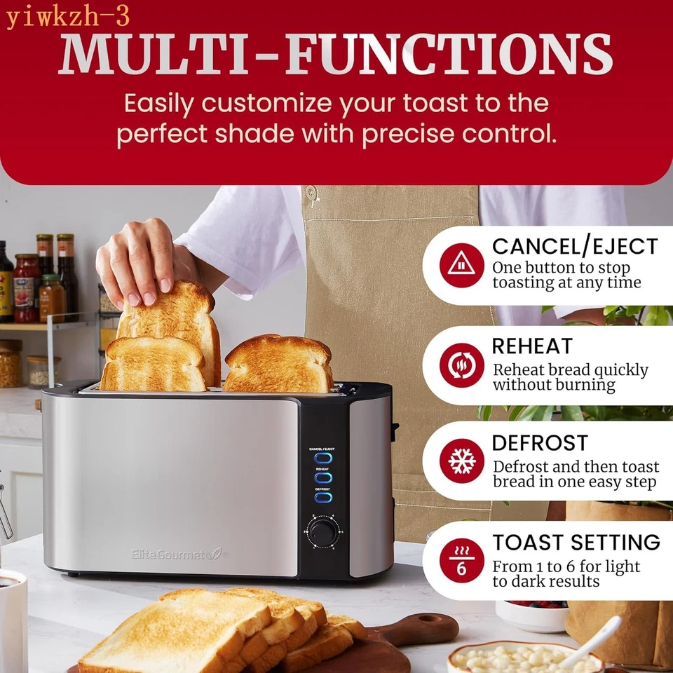 Тостер ECT-3100 с длинным слотом на 4 ломтика, разогрев, 6 настроек тостов, размораживание, отмена F - Изображение 3 из 4