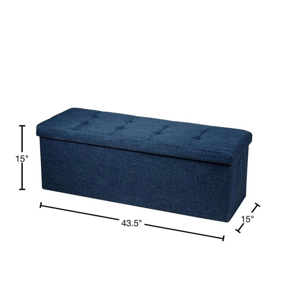 Costway Ottoman 15"x43.5"x15"Navy Fabric Folding Storage w/Divider Bed End Bench - Image 4 of 4