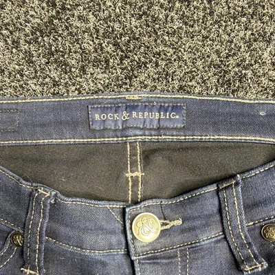Rock & Republic Women s Dark Wash Blue Skinny Mid Rise Stretch 5-Pocket Jeans 12
