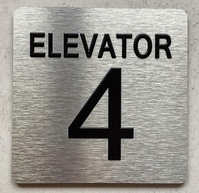 ELEVATOR NUMBER SIGN WITH GRADE 2 BRAILLE -  4'' W X 4'' H,  (ELEVATOR NUMBER 4)-S