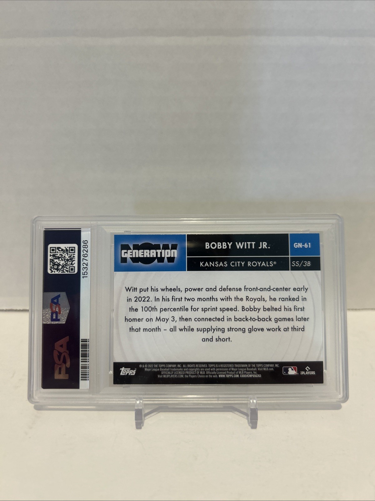 BOBBY WITT JR. PSA 9 Rookie Card RC 2022 Topps Chrome Generation Now #GNC23 view 2
