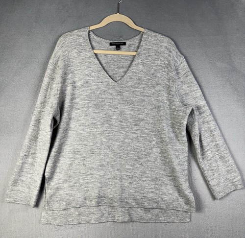 Banana Republic Pullover Damen Large grau V-Ausschnitt kuschelig weich Schlitz Pulli