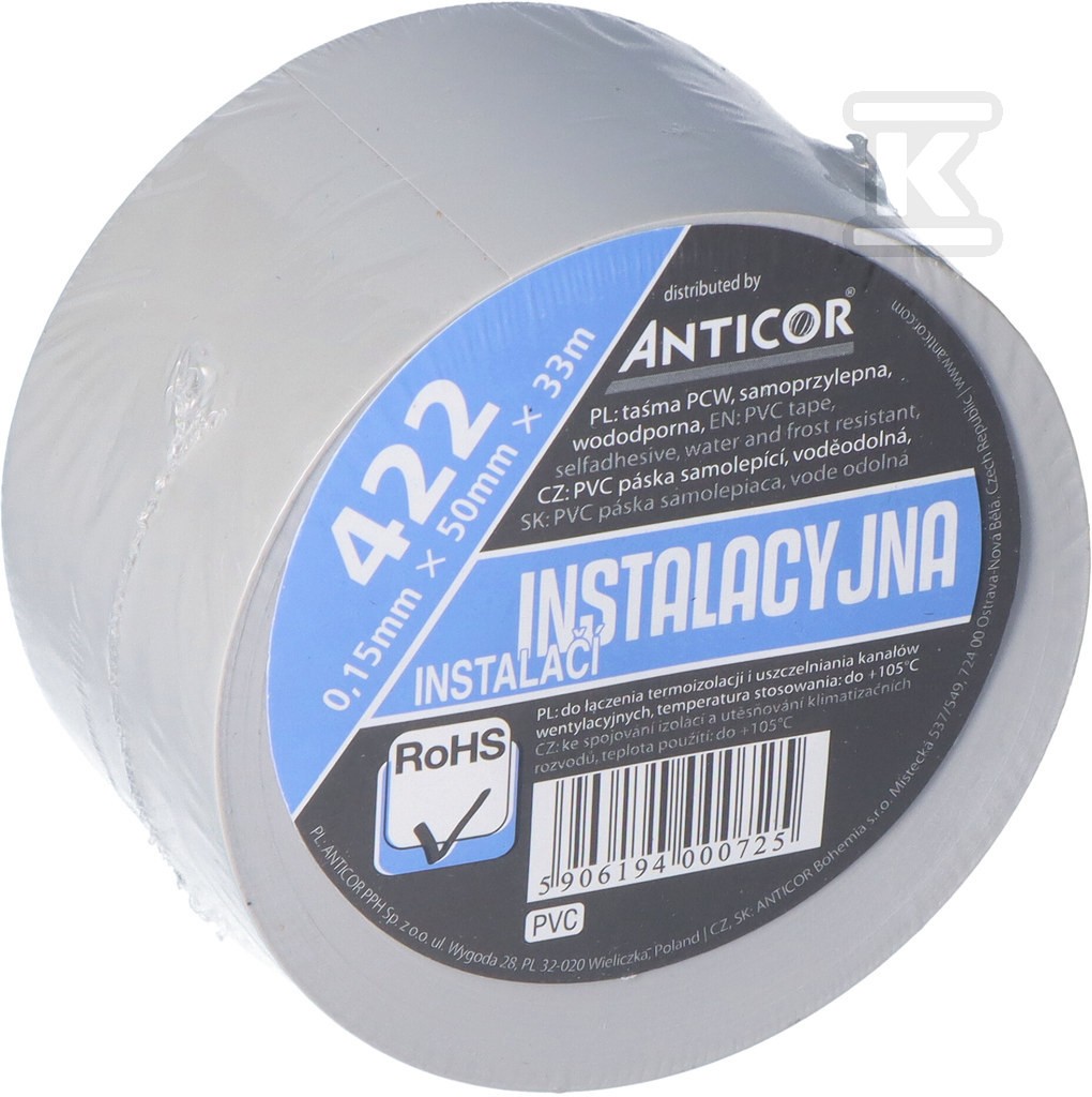 Cinta PVC instalación gris 50 mm x 33 m PI-4223309-0050033