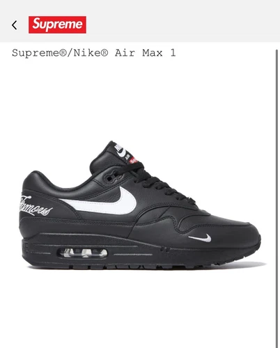 Supreme x Nike SS’25 Air Max 1 Noir *Commande confirmée* Soldes