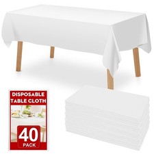 40 Pack White Plastic Table Cloths Disposable, 54 x 108 Inches Plastic Table ...