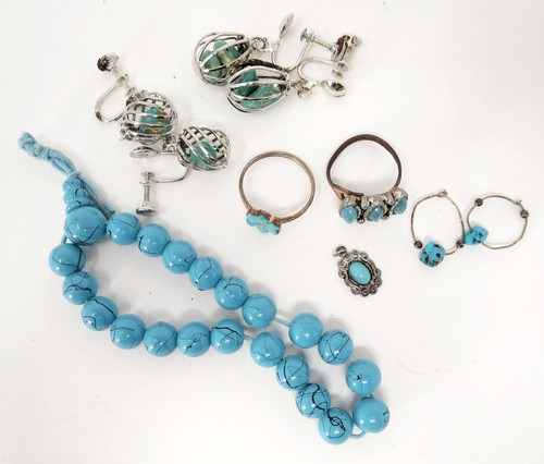 Jewelry Lot 26 pc Faux Turquoise Earrings Bracelet Rings Charms Boho Artisan New - Picture 2 of 6