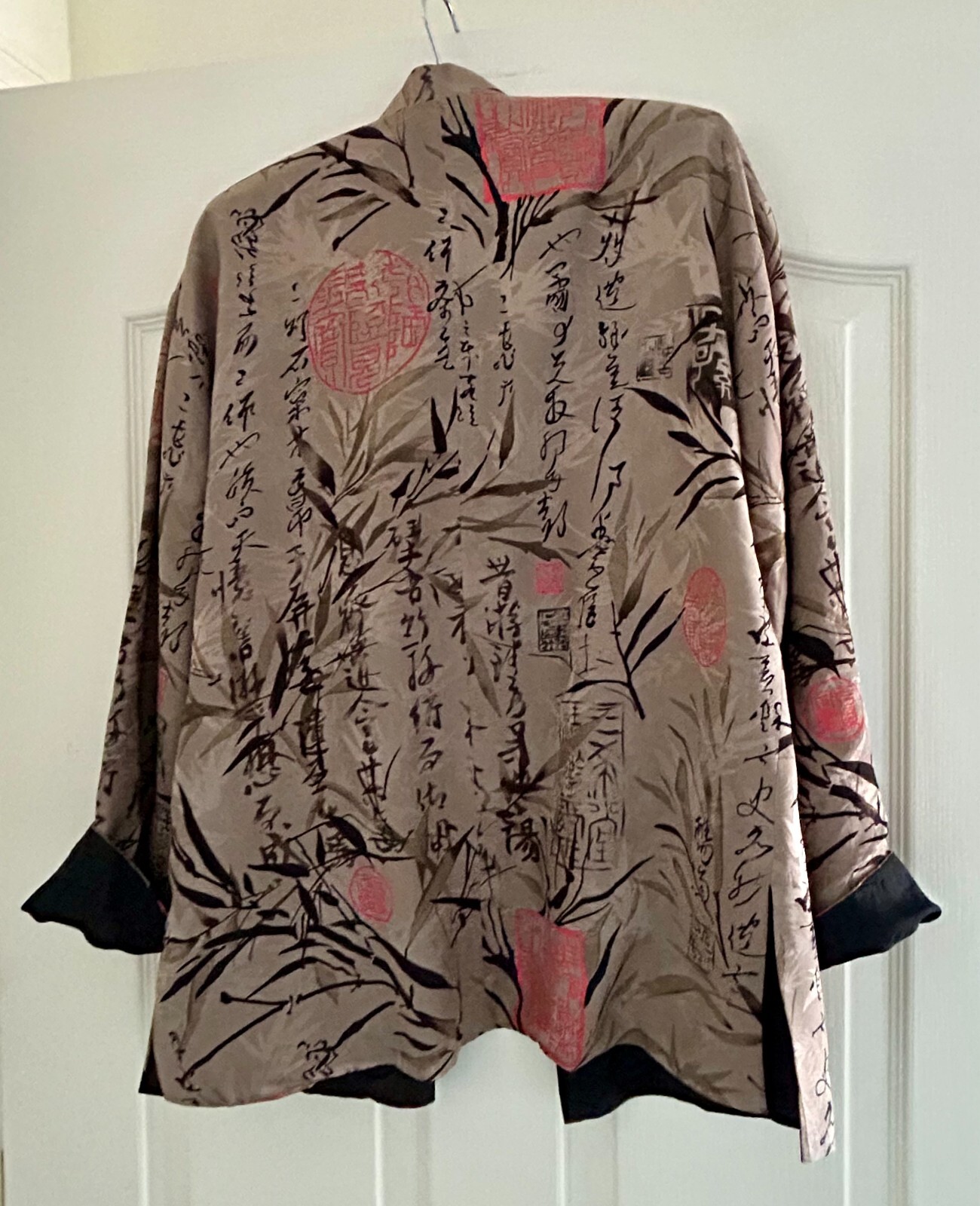 Jacket silk reversible mandarin collar pockets Sz… - image 2