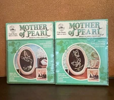 Set of 2 Vtg Craft Master Mother of Pearl Mosette Shell Kits Butterflies Birds
