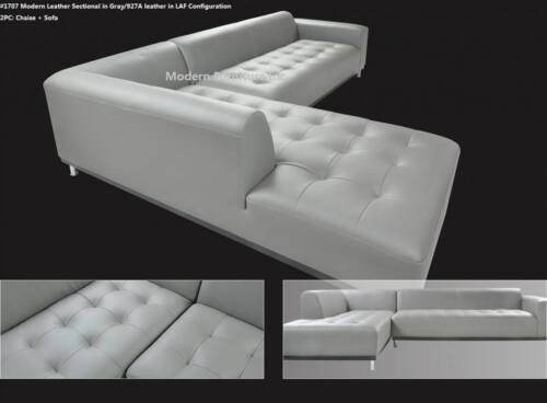 Modern contemporary design gray Leather Sectional Sofa + chaise 2 