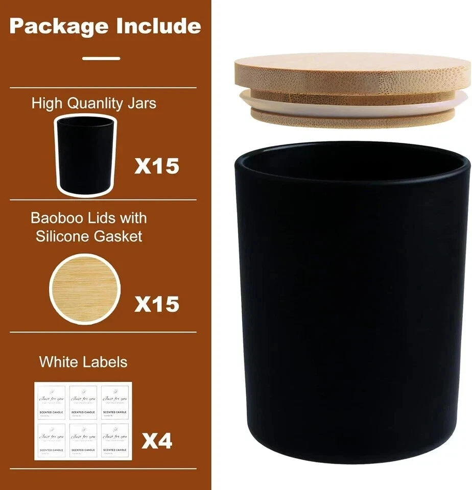 Matte black jar finish and package contents with lid and labels