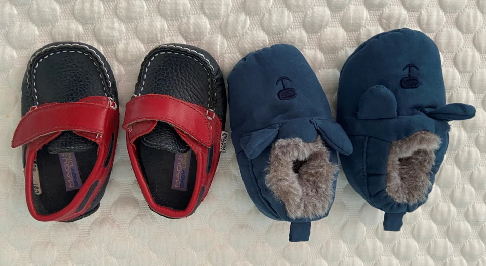 Lote de 2, Mocasines de Cuero para Bebés Niños Zapatos para Cuna Zapatillas Azul Foto 3 de 4