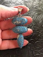 Blue Mosaic Garden Jasper Totem Pendant 3" Artisan Handcrafted