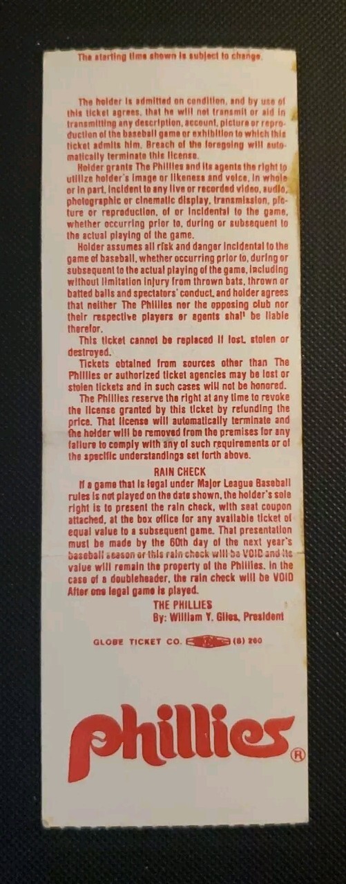 Philadelphia Phillies San Diego Padres Baseball Ticket 6/1 1988 Parrish
