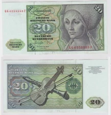 T146802 Banknote 20 DM Deutsche Mark Ro. 276a Note June 1, 1977 KN GG 6358883