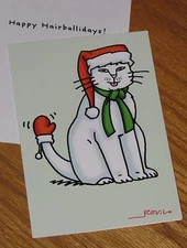 Revilo Art - Happy Hairballidays Santa Cat - Shoebox Hallmark Christmas Card 6ct