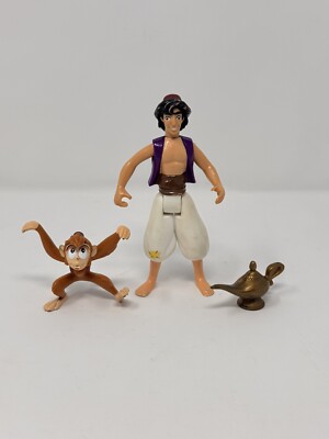 Vintage 1992 Disney Mattel Aladdin 5  Action Figure with Abu and Lamp
