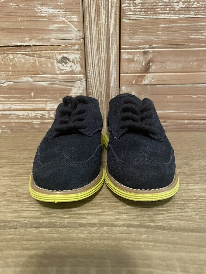 НОВЫЙ! Туфли детские Cole Haan Grand молодежные 7c синие желтые замшевые на шнуровке повседневные Oxford - Изображение 2 из 4