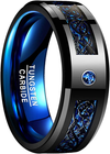 Cool 8mm Blue Black Celtic Dragon Ring – Stainless Steel Wedding Band For Men & Women, Beveled Edges, Hypoallergenic, Size 13 - View #7