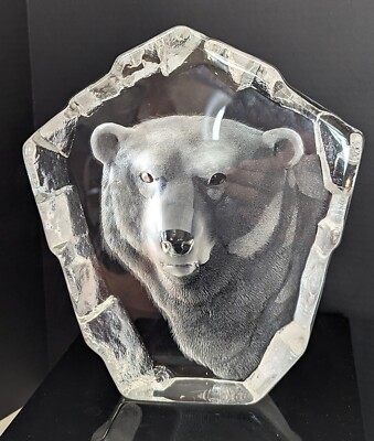 Mats Jonasson Polar Bear Crystal Art Glass Sculpture, 3361