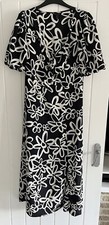 New Look Ladies Size 12 Black & White Floral Print Midi Dress See Measurements 