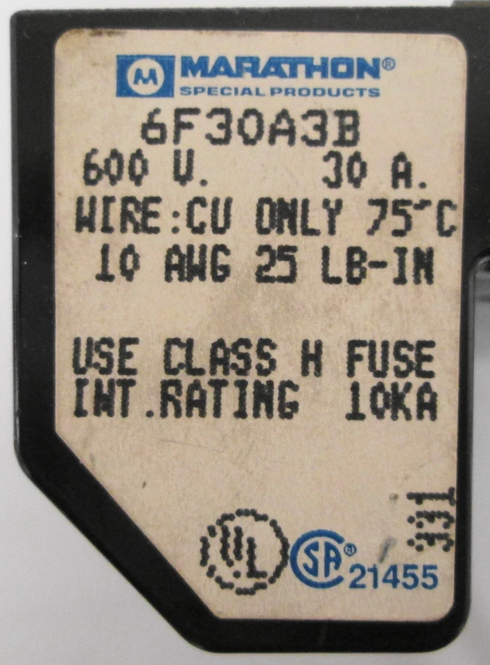 Bloque de fusibles de 3 polos Marathon 6F30A3B 600V 30A (lote de 2) Foto 2 de 4