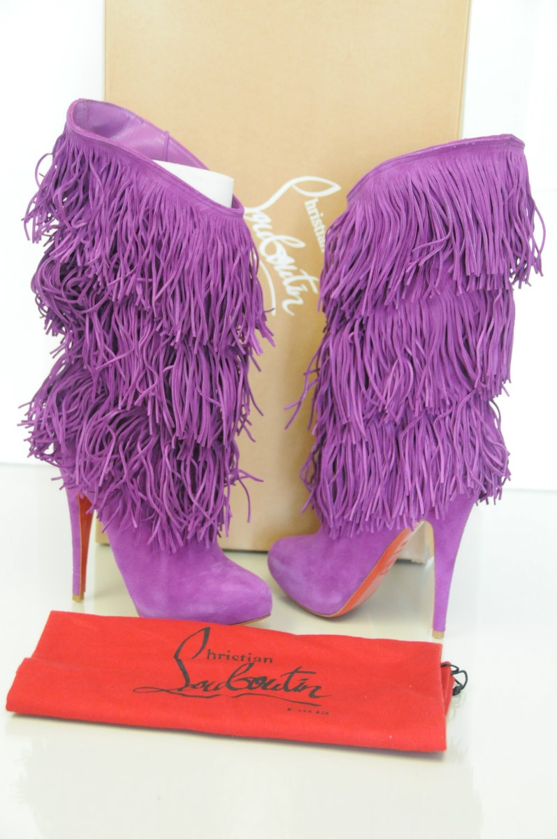 NEW Chirstian Louboutin Forever Tina Fringe Suede Magenta