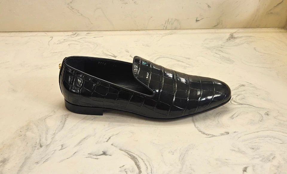 Novo! Chinelos masculinos Versace couro de bezerro em relevo de crocodilo 7 EUA 40 euros MSRP $775 - Imagem 3 de 4