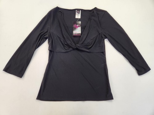 Kohls Wrapper Women L V-Neck Twisted Black Blouse Top 3/4 Sleeve Fitted